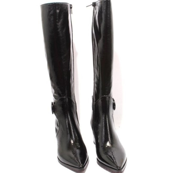 Isabelle 416a Black Patent Leather Stretch Zip Pointy Heel Boot - Picture 2 of 8